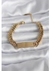 316L Çelik Gold Renk İsim Yazılabilir Plaka Model Kadın Bileklik - TJ-BB5744