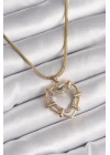 316L Çelik Gold Renk İtalyan Zincir Mix Renk Zirkon Taşlı Kalp Model Kadın Kolye - TJ-BKO9601
