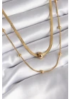 316L Çelik Gold Renk İtalyan Zincir Model Topçuk Detay Kadın Kolye - TJ-BKO8312