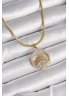 316L Çelik Gold Renk İtalyan Zincir Zirkon Taşlı Göz Model Kadın Kolye - TJ-BKO9593