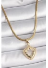 316L Çelik Gold Renk İtalyan Zincir Zirkon Taşlı Kutup Yıldız İşleme Kadın Kolye - TJ-BKO9536