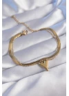 316L Çelik Gold Renk İtalyan Zincirli Kalp Model Bileklik - TJ-BB6099