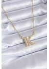 316L Çelik Gold Renk K Harf Model Zirkon Taşlı Kadın Kolye - TJ-BKO7712