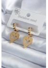 316L Çelik Gold Renk Kalp Model Kelebek İşleme Kadın Küpe - TJ-BKP7984