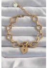 316L Çelik Gold Renk Kalp Model Zincir Bileklik - TJ-BB6228