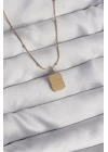 316L Çelik Gold Renk Kare Charm Model Kolye - TJ-BKO8928