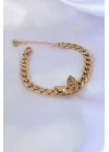 316L Çelik Gold Renk Kelebek Figür İşleme Detay Zincir Model Kadın Bileklik - TJ-BB5328