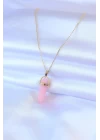 316L Çelik Gold Renk Kristal Pembe Taş Model Kadın kolye - TJ-BKO7472