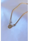 316L Çelik Gold Renk Lotus Model Zirkon Taşlı Burgu Zincir Kadın Kolye - TJ-BKO7551
