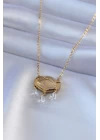 316L Çelik Gold Renk Lotus Model Zirkon Taşlı Kadın Kolye - TJ-BKO7578