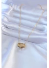 316L Çelik Gold Renk Lotus Model Zirkon Taşlı Kadın Kolye - TJ-BKO7578