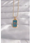 316L Çelik Gold Renk Mavi Mineli El Figür Tarot Kolye - TJ-BKO9040