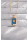 316L Çelik Gold Renk Mavi Mineli Güneş Model Tarot Kolye - TJ-BKO9026
