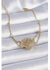 316L Çelik Gold Renk Mavi Taşlı Etnik Desen Kadın Bileklik - TJ-BB6437