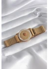316L Çelik Gold Renk Mıknatıslı Hasır Zirkon Taşlı Çeyrk Altın Model Kadın Bileklik - TJ-BB5820