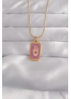 316L Çelik Gold Renk Mor Mineli El Figür Tarot Kolye - TJ-BKO9034