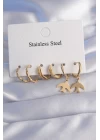 316L Çelik Gold Renk Oval Tasarım Kuş Model Küpe Seti - TJ-BKP9030
