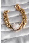 316L Çelik Gold Renk Pembe 3D Kalp Model Zirkon Taşlı Kadın Bileklik - TJ-BB5923