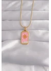 316L Çelik Gold Renk Pembe Mineli Güneş Model Tarot Kolye - TJ-BKO9029