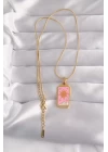 316L Çelik Gold Renk Pembe Mineli Güneş Model Tarot Kolye - TJ-BKO9029