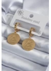 316L Çelik Gold Renk Pentagram İşleme Model Kadın Küpe - TJ-BKP7975