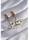 316L Çelik Gold Renk Renkli Mineli Kelebek Küpe - TJ-BKP9027