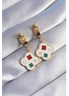 316L Çelik Gold Renk Renkli Mineli Yonca Küpe - TJ-BKP9026