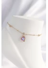 316L Çelik Gold Renk Renkli Zirkon Taşlı Kalp Halhal - TJ-HH1609