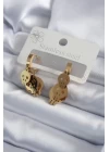 316L Çelik Gold Renk Sallantı Kuru Kafa Model Kadın Küpe - TJ-BKP7974