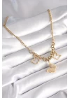 316L Çelik Gold Renk Simli Kelebek Model Kadın Kolye - TJ-BKO8360