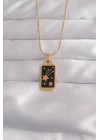 316L Çelik Gold Renk Siyah Mineli Yıldız Figür Tarot Kolye - TJ-BKO9028