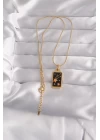 316L Çelik Gold Renk Siyah Mineli Yıldız Figür Tarot Kolye - TJ-BKO9028