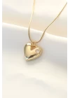 316L Çelik Gold Renk Tek Taşlı Kalp Kolye - TJ-BKO8508