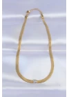 316L Çelik Gold Renk Tek Zirkon Taşlı İtalyan Zincir Kolye - TJ-BKO8747