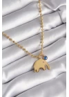 316L Çelik Gold Renk Top Zincir Model Fil Figür Nazar Boncuk Detay Kadın Kolye - TJ-BKO8342