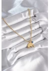 316L Çelik Gold Renk Top Zincir Model Fil Figür Nazar Boncuk Detay Kadın Kolye - TJ-BKO8342