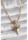 316L Çelik Gold Renk Topçuk Zincir Zirkon Taşlı 3D Üçgen Model Kadın Kolye - TJ-BKO9482