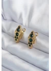 316L Çelik Gold Renk Yeşil Kristal Taş Detay Yılan Model Kadın Küpe - TJ-BKP8065