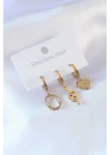 316L Çelik Gold Renk Yılan Model Kalp Detay Zirkon Taşlı Kadın Küpe - TJ-BKP7347