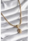 316L Çelik Gold Renk Yılan Sırtı Zincir Model Damla Sallantı Kadın Kolye - TJ-BKO8288