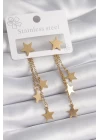 316L Çelik Gold Renk Yıldız Model Çoklu Sallantı Yıldız Kadın Küpe - TJ-BKP9586