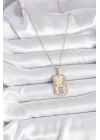 316L Çelik Gold Renk Zincir İkizler Burcu Zirkon Taşlı Kadın Kolye - TJ-BKO9468