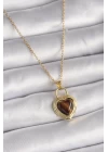 316L Çelik Gold Renk Zincir Kilit Kalp Kehribar Boncuk Model Kadın Kolye - TJ-BKO9496