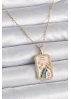316L Çelik Gold Renk Zincir Kova Burcu Zirkon Taşlı Kadın Kolye - TJ-BKO9458