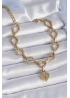 316L Çelik Gold Renk Zincir Model Kilit Kalp Figür Kadın Bileklik - TJ-BB6434