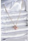 316L Çelik Gold Renk Zincir Pembe Kristal Kalp Model Zirkon Taş Detay Kadın Kolye - TJ-BKO7747