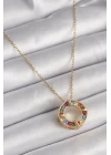 316L Çelik Gold Renk Zincir Renkli Zirkon Taşlı Xoxo Model Kadın Kolye - TJ-BKO9628