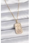 316L Çelik Gold Renk Zincir Terazi Burcu Zirkon Taşlı Kadın Kolye - TJ-BKO9469