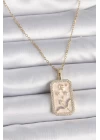 316L Çelik Gold Renk Zincir Yay Burcu Zirkon Taşlı Kadın Kolye - TJ-BKO9464
