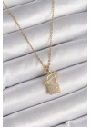 316L Çelik Gold Renk Zincir Zirkon Taşlı Asma Kilit Anahtar Model Kadın Kolye - TJ-BKO9585